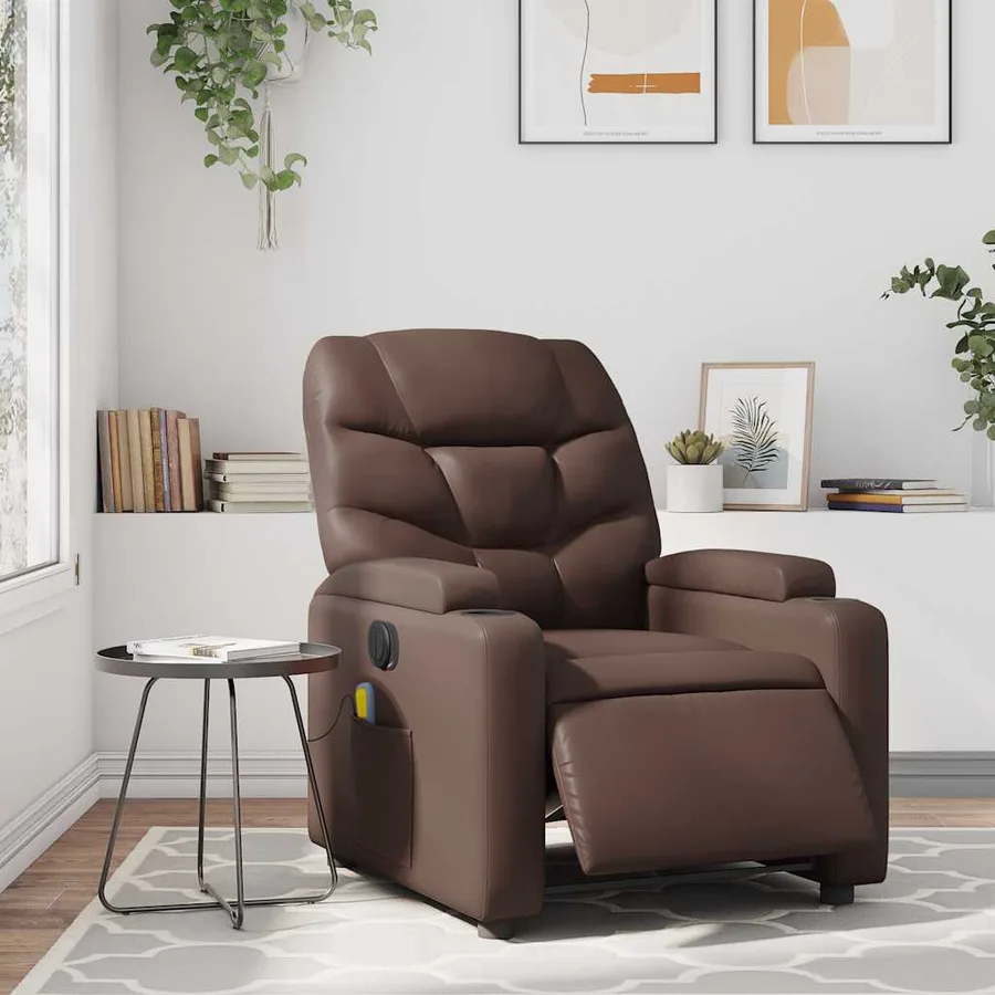 Fauteuil de massage inclinable électrique marron similicuir - 16