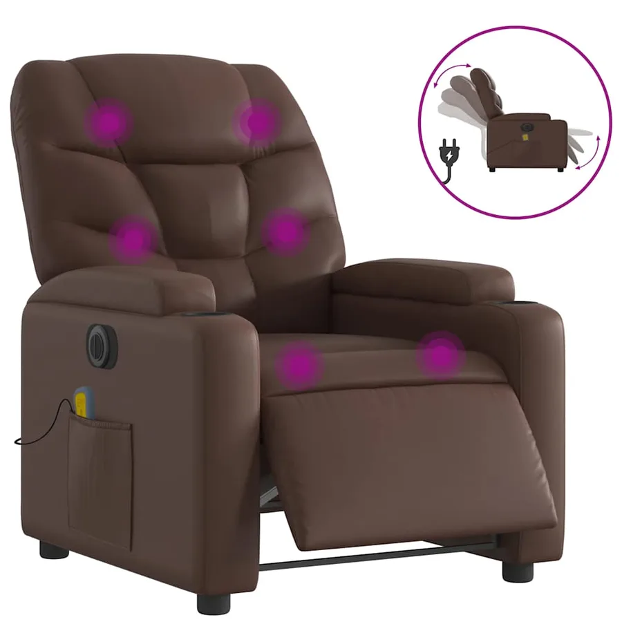 Fauteuil de massage inclinable électrique marron similicuir - 2