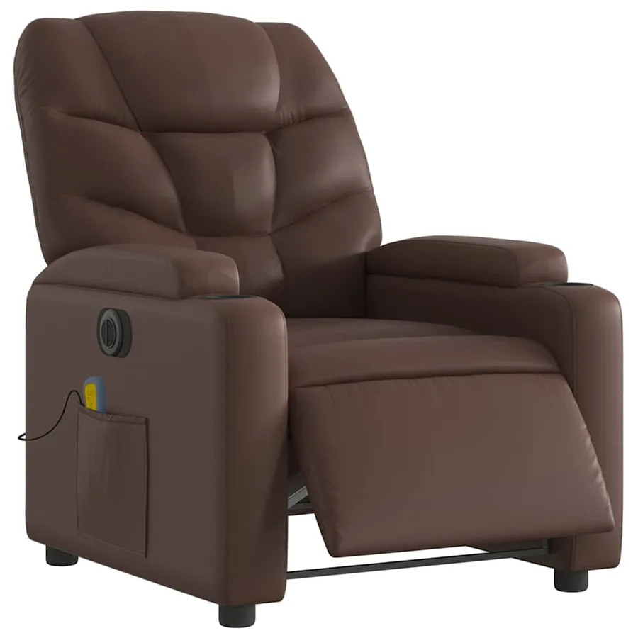 Fauteuil de massage inclinable électrique marron similicuir - 3