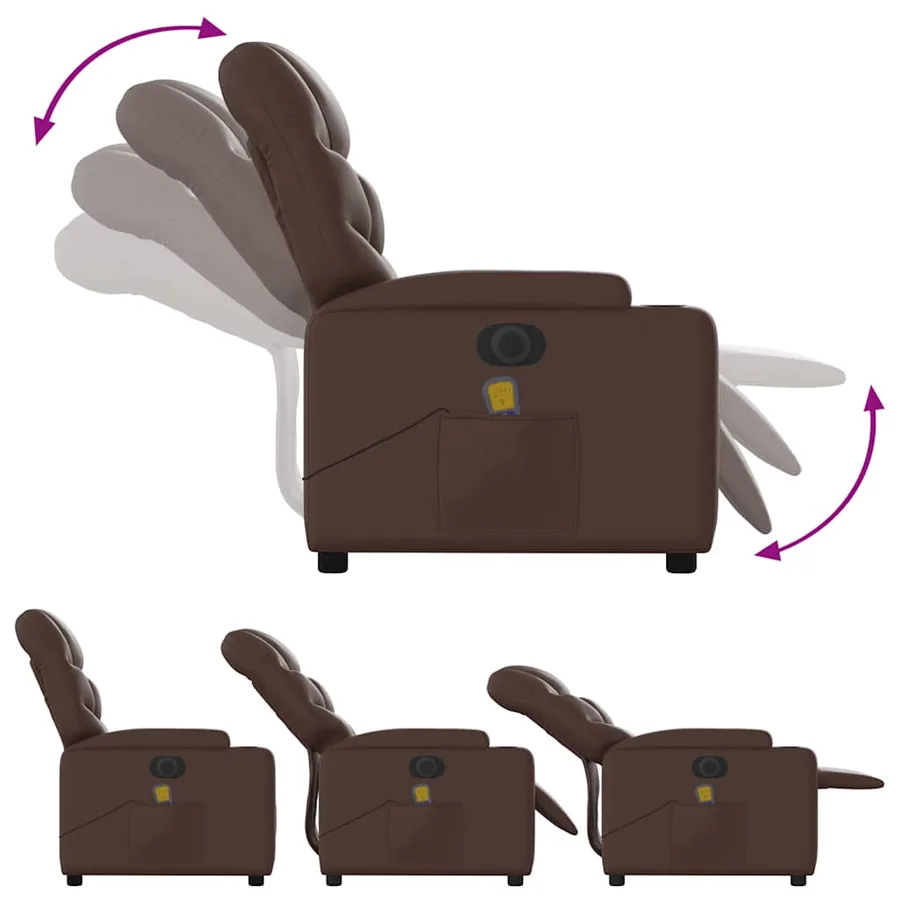 Fauteuil de massage inclinable électrique marron similicuir - 7
