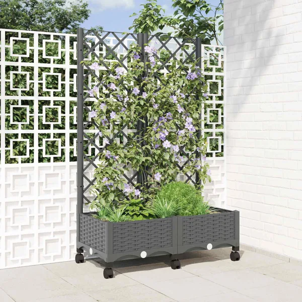 Bac de jardin avec treillis et roues Gris clair PP