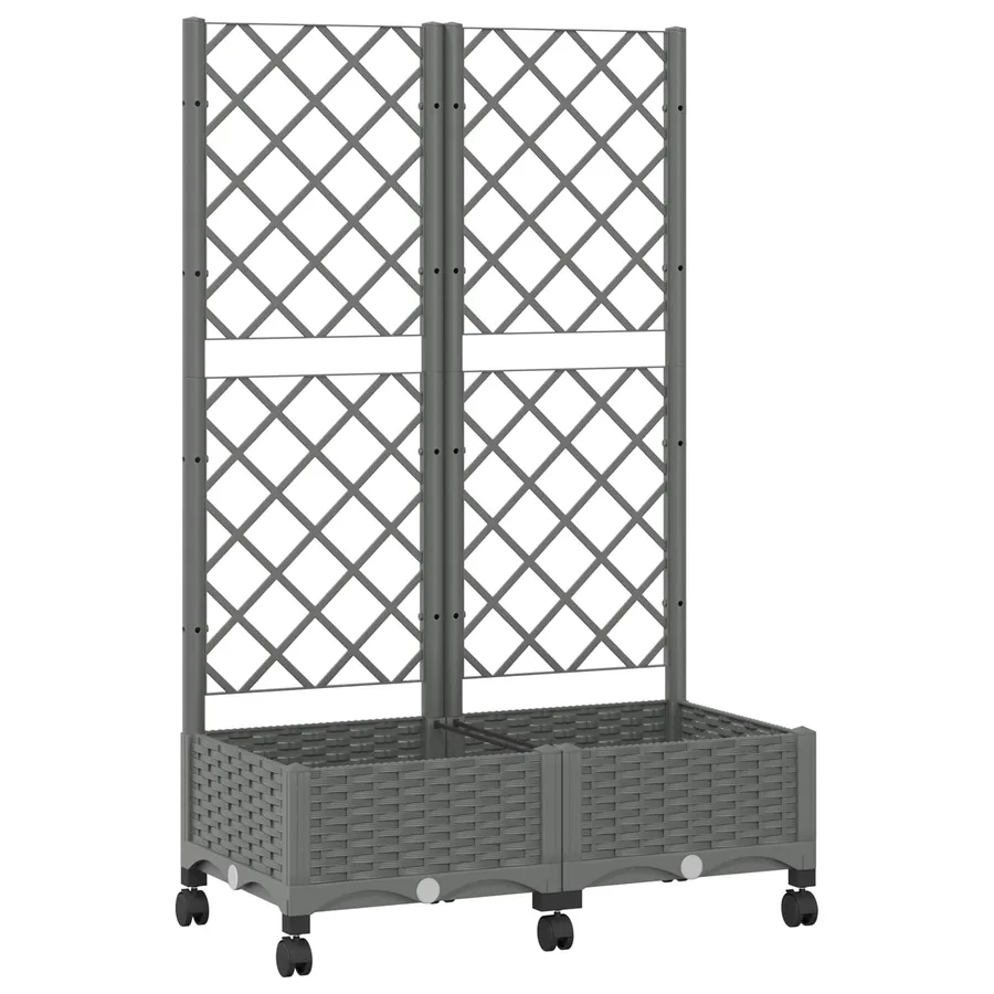 Bac de jardin avec treillis et roues Gris clair PP - 2