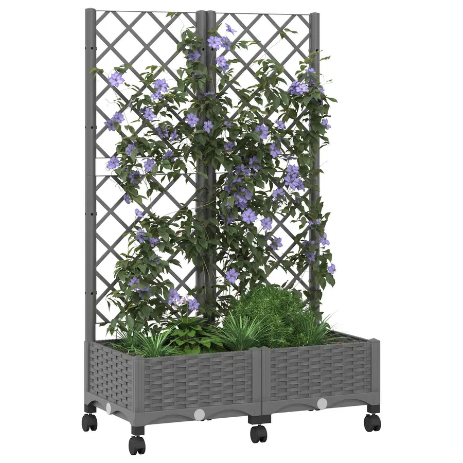 Bac de jardin avec treillis et roues Gris clair PP - 3