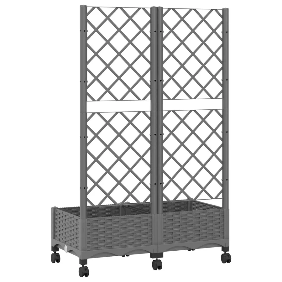 Bac de jardin avec treillis et roues Gris clair PP - 5