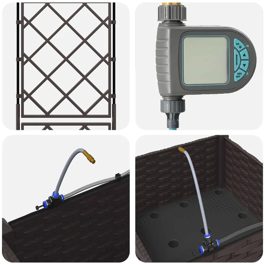Porte-plante de jardin avec irrigation et roues Marron PP - 5