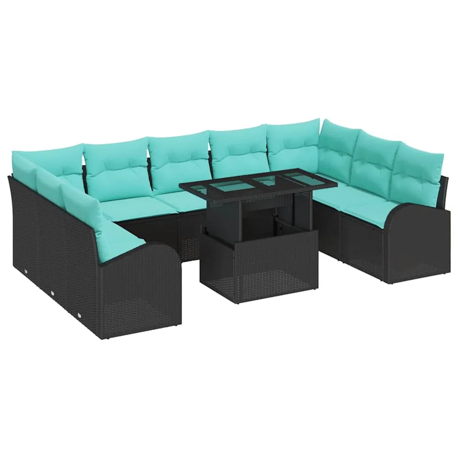 Ensemble de canapé de jardin 10 pcs Noir Poly rotin - 2