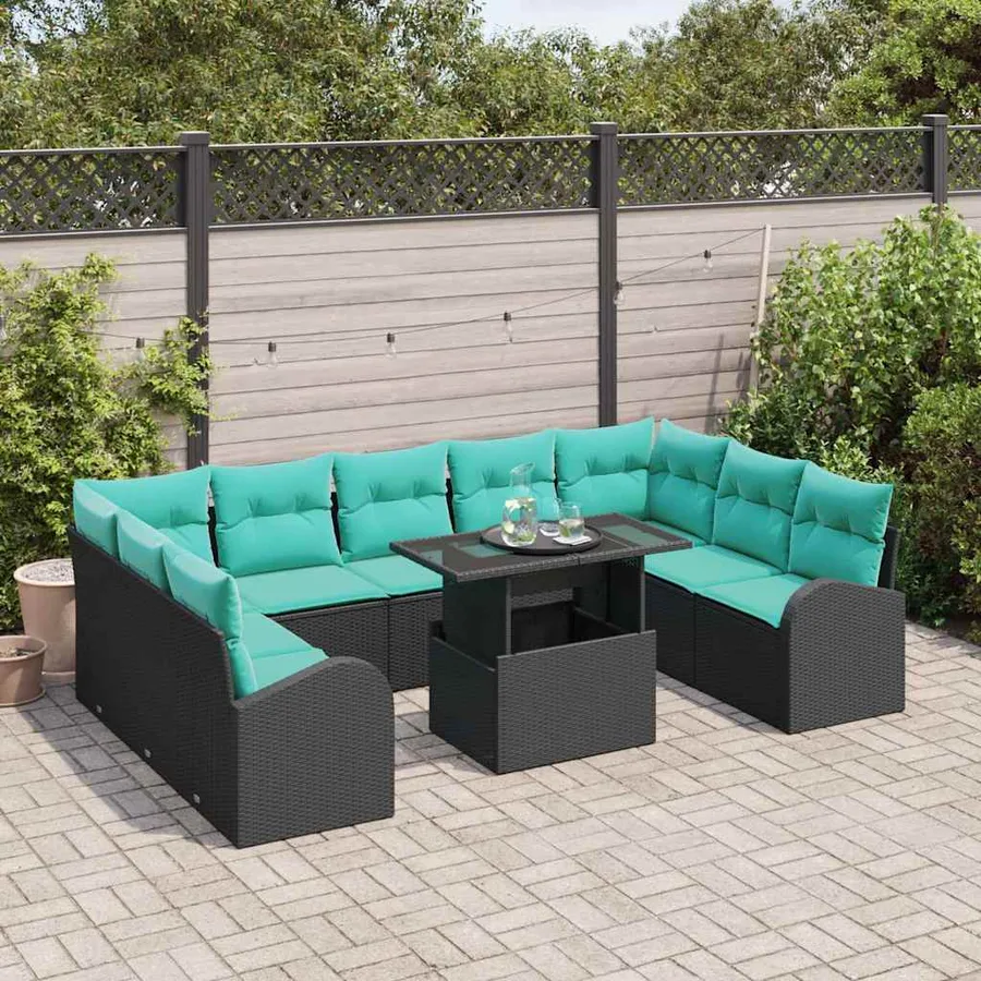 Ensemble de canapé de jardin 10 pcs Noir Poly rotin - 3