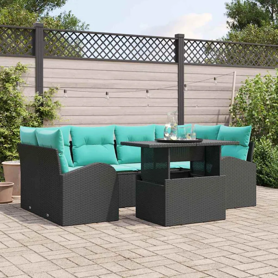 Ensemble de canapé de jardin 7 pcs Noir et turquoise