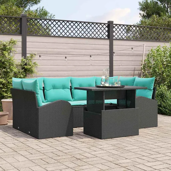 Ensemble de canapé de jardin 7 pcs Noir et turquoise