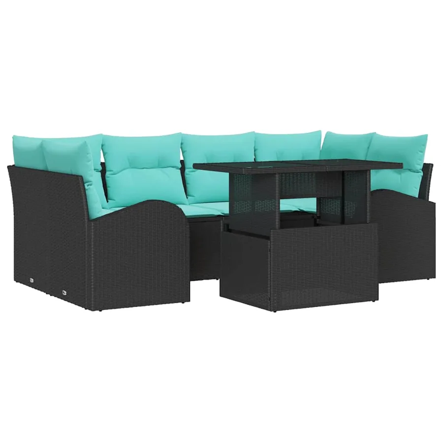 Ensemble de canapé de jardin 7 pcs Noir et turquoise - 2