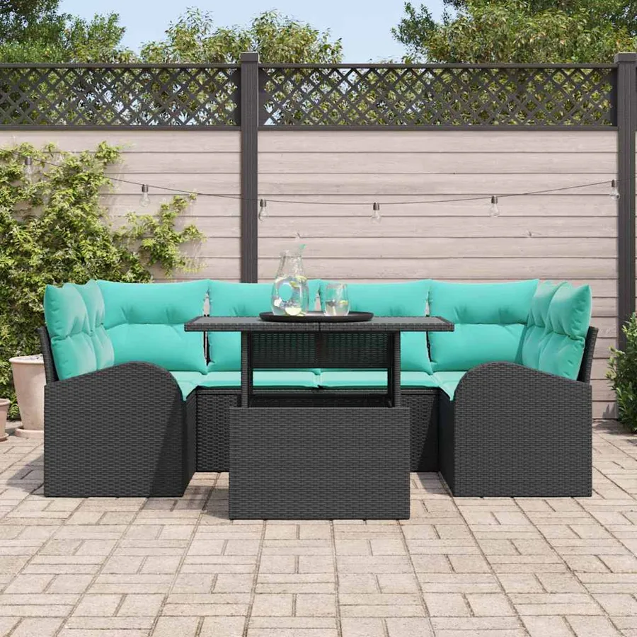 Ensemble de canapé de jardin 7 pcs Noir et turquoise - 3