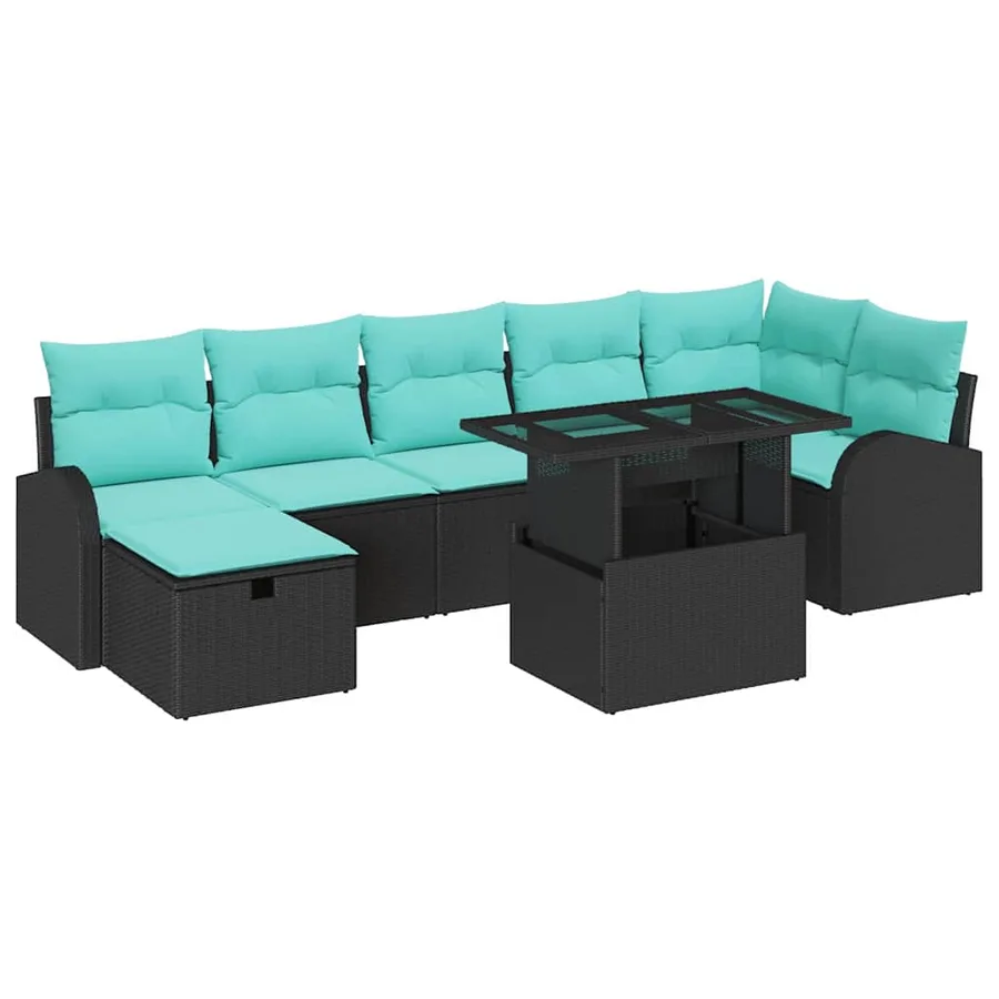 Ensemble de canapé de jardin avec coussin 8 pcs Noir Poly rotin - 2