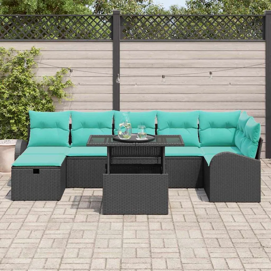 Ensemble de canapé de jardin avec coussin 8 pcs Noir Poly rotin - 3