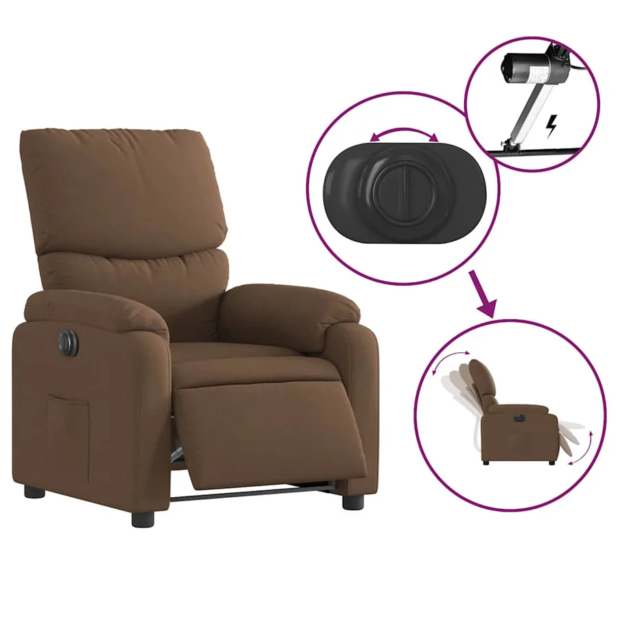 Fauteuil inclinable électrique Marron Tissu - 6