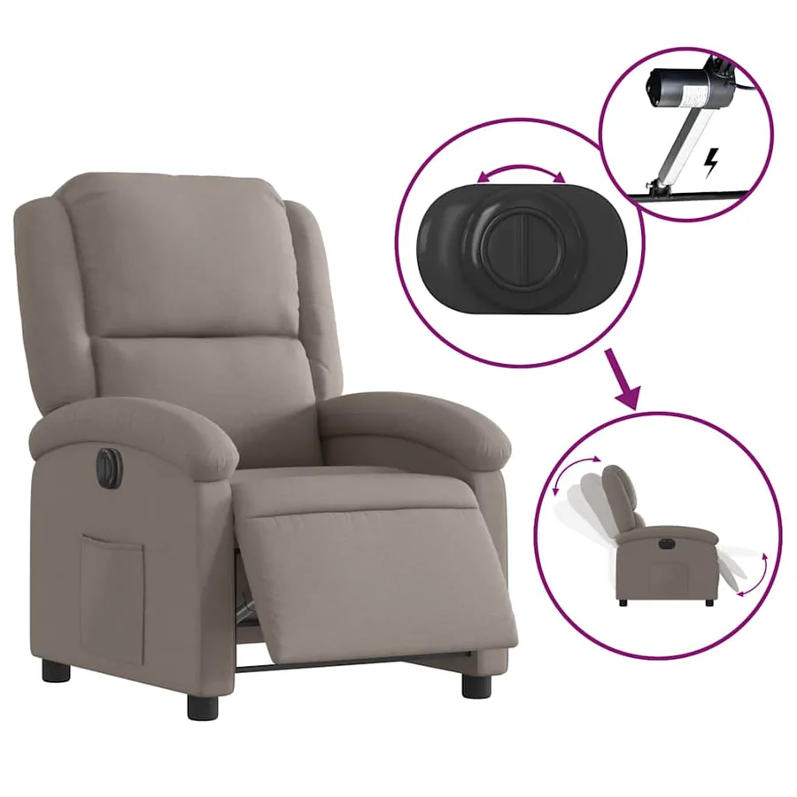 Fauteuil inclinable électrique Taupe Tissu - 6