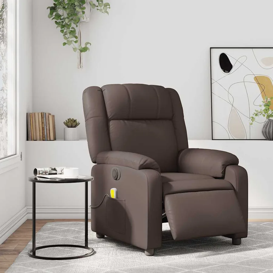Fauteuil de massage inclinable électrique marron similicuir - 16