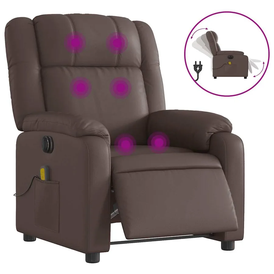 Fauteuil de massage inclinable électrique marron similicuir - 2