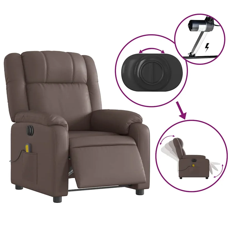Fauteuil de massage inclinable électrique marron similicuir - 6