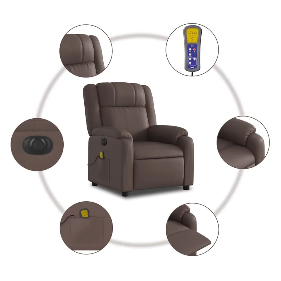 Fauteuil de massage inclinable électrique marron similicuir - 8