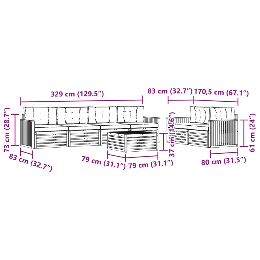 Ensemble de canapés d'extérieur 7 pc Blanc et crème - 7