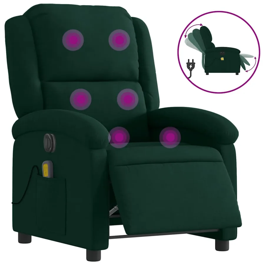 Fauteuil inclinable de massage électrique vert foncé velours - 2