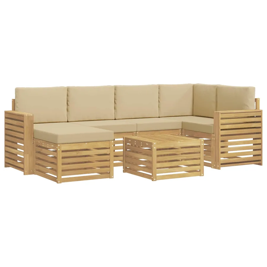 Ensemble de canapés d'extérieur 7 pcs Blanc et Beige Polyester - 2