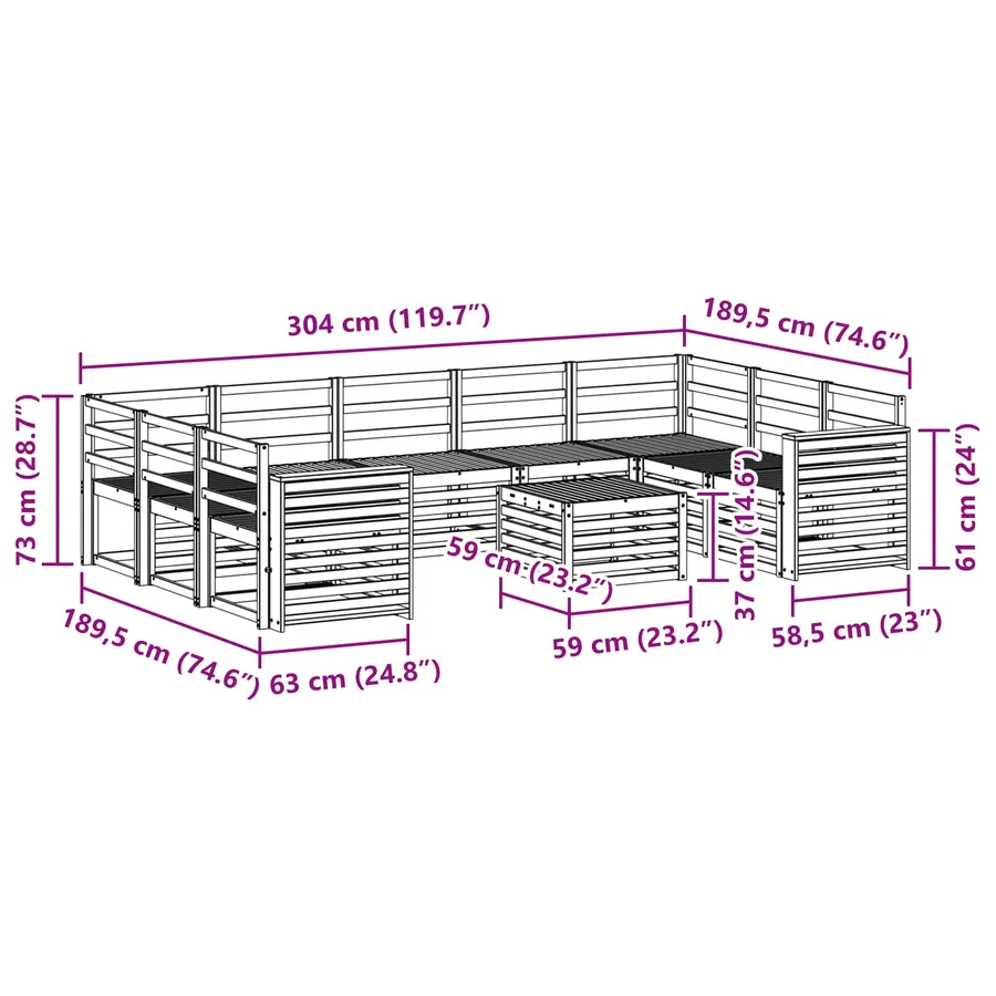 Ensemble de canapés d'extérieur 10 pcs Blanc 59 x 59 x 37 cm - 9