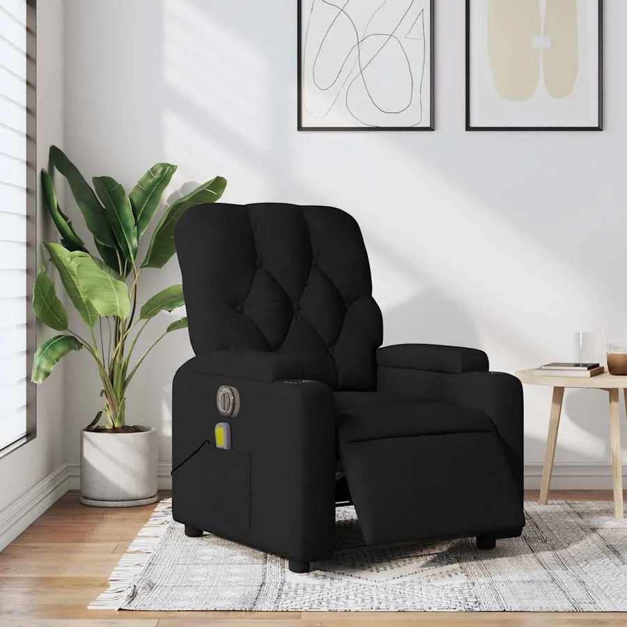 Fauteuil de massage inclinable électrique Noir Tissu - 16