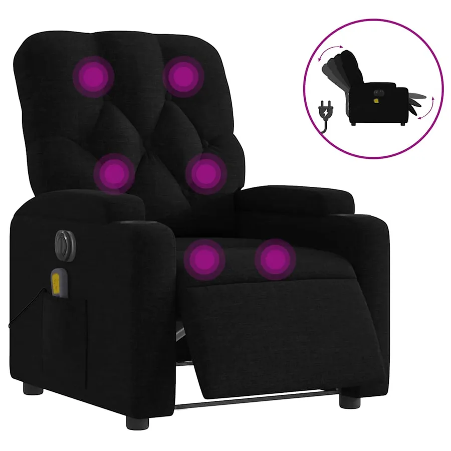 Fauteuil de massage inclinable électrique Noir Tissu - 2