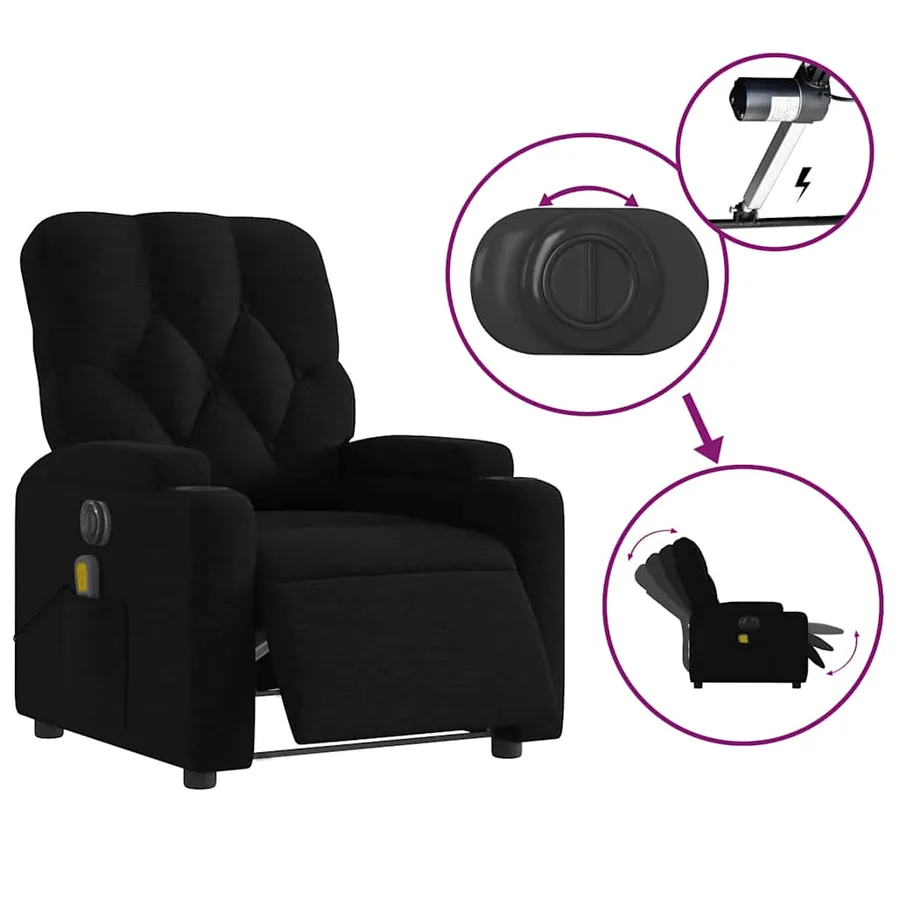 Fauteuil de massage inclinable électrique Noir Tissu - 6
