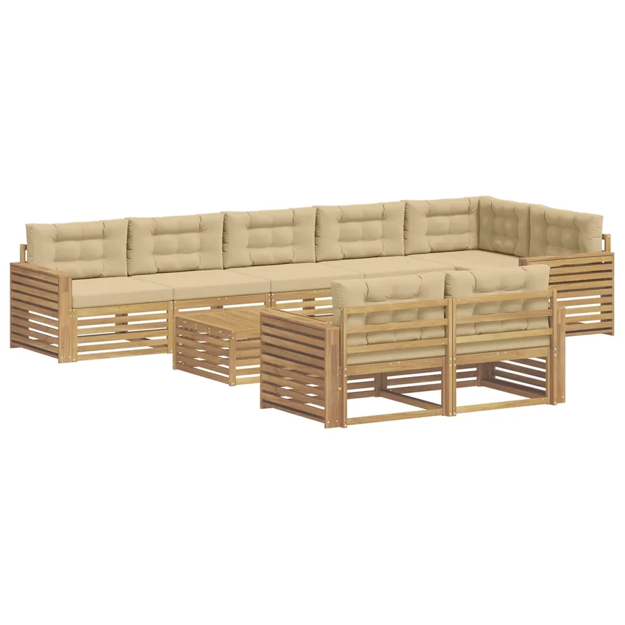 Ensemble de canapés d'extérieur 9 pc Blanc et Beige Polyester - 2
