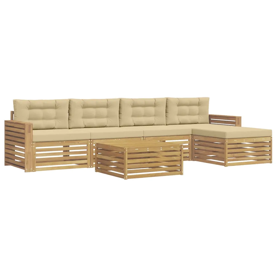 Ensemble de canapés d'extérieur 6 pc Blanc et Beige Polyester - 2
