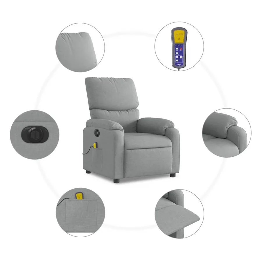 Fauteuil de massage inclinable électrique gris clair tissu - 10