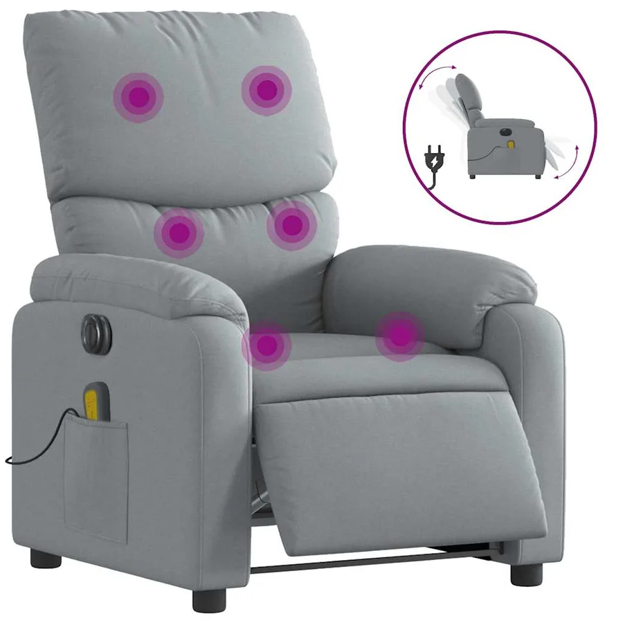 Fauteuil de massage inclinable électrique gris clair tissu - 2