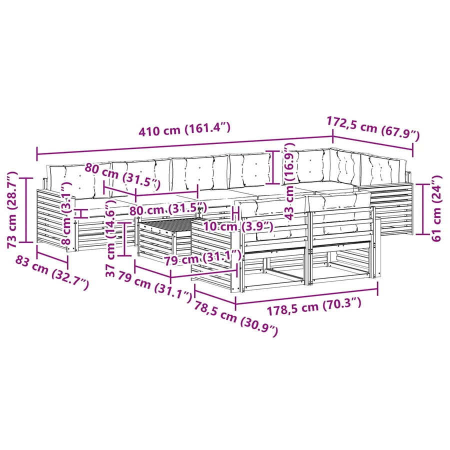 Ensemble de canapés d'extérieur 9 pc Blanc et gris clair - 8