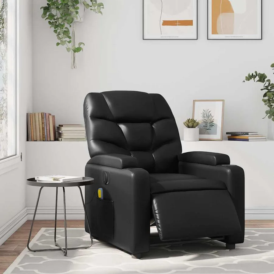 Fauteuil de massage inclinable électrique noir similicuir - 16