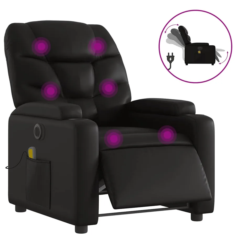 Fauteuil de massage inclinable électrique noir similicuir - 2
