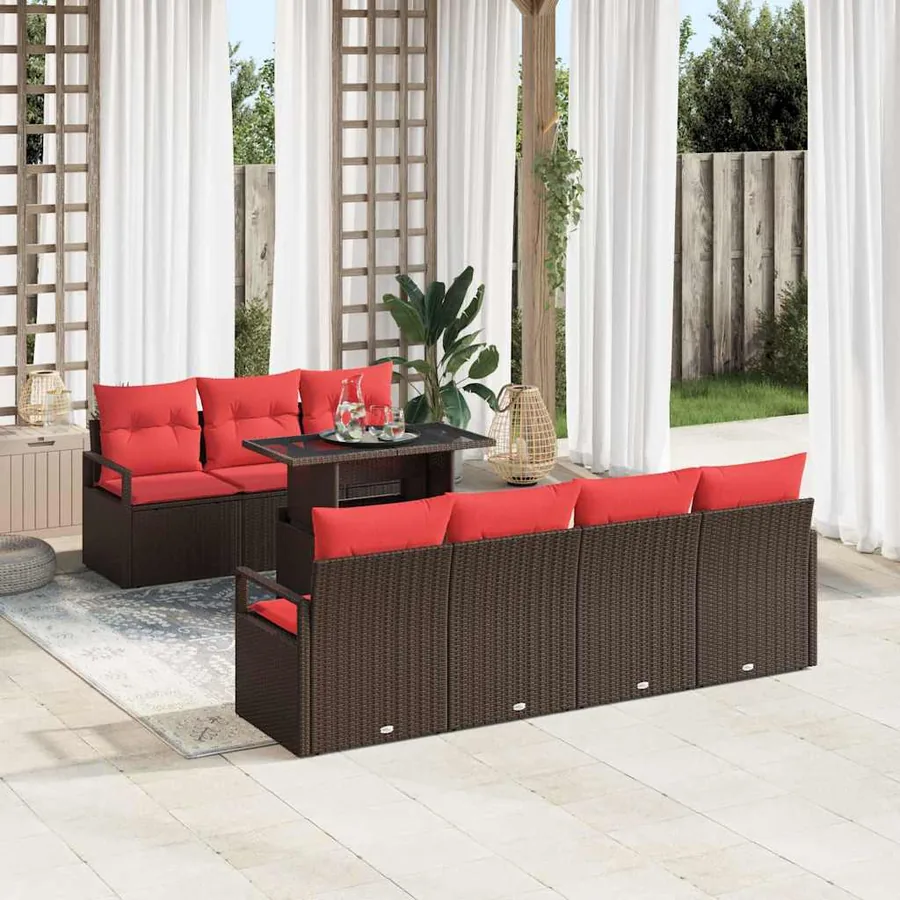 Ensemble de canapé de jardin 8 pcs Marron Poly rotin