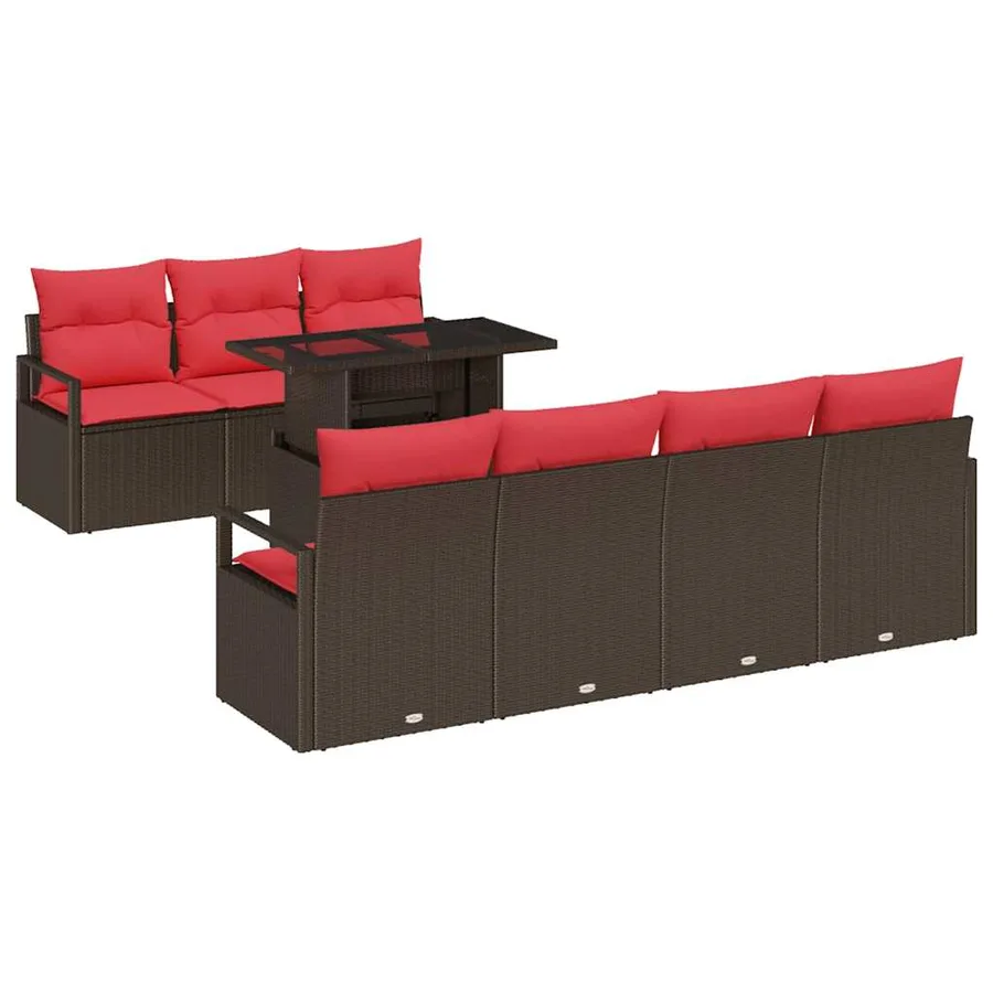 Ensemble de canapé de jardin 8 pcs Marron Poly rotin - 2