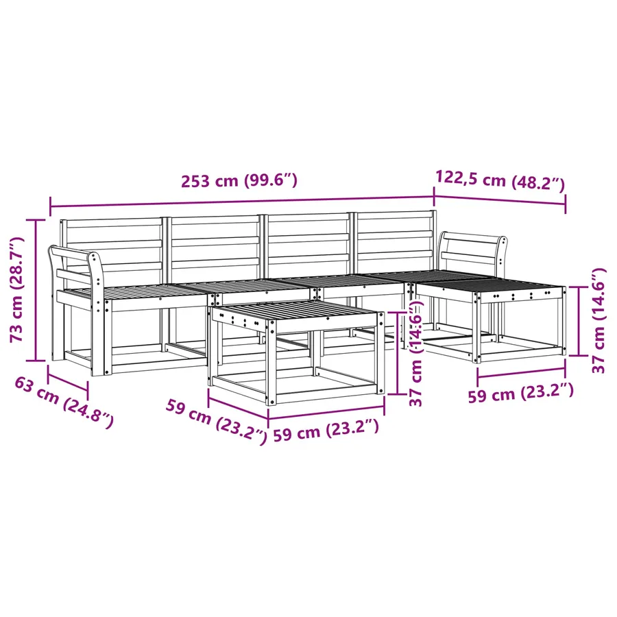 Ensemble de canapés d'extérieur 6 pcs Blanc 59 x 59 x 37 cm - 8