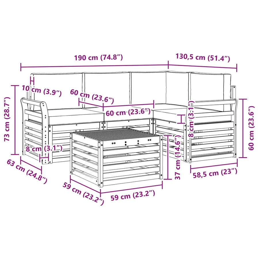 Ensemble de canapés d'extérieur 5 pcs Blanc et gris clair - 7