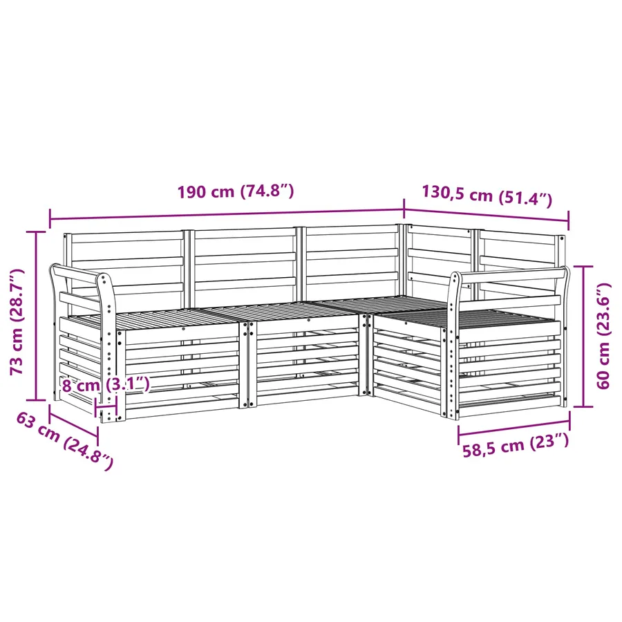 Ensembles de canapés 4 pcs Blanc 190 x 130,5 x 73 cm - 6