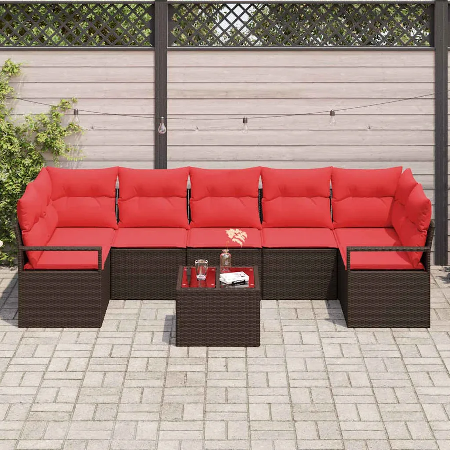 Ensemble de canapé de jardin 8 pcs Beige et Rouge polyrotin - 3