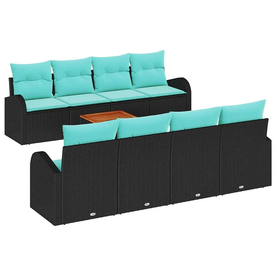 Ensemble de canapé de jardin 9 pcs Noir et turquoise polyrotin - 2