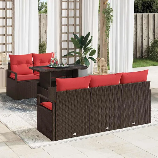 Ensemble de canapé de jardin 6 pcs Marron Poly rotin