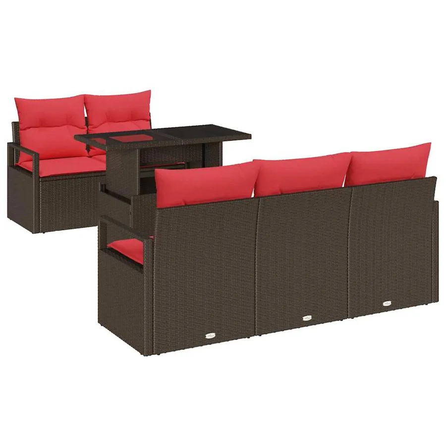 Ensemble de canapé de jardin 6 pcs Marron Poly rotin - 2