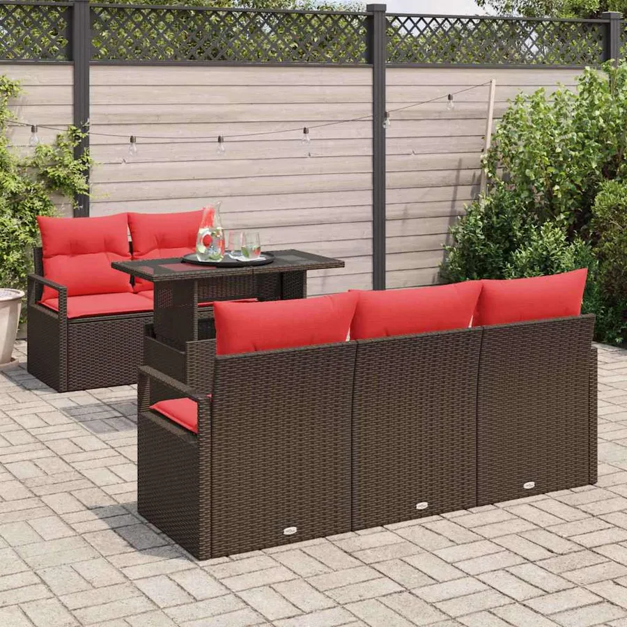Ensemble de canapé de jardin 6 pcs Marron Poly rotin - 3