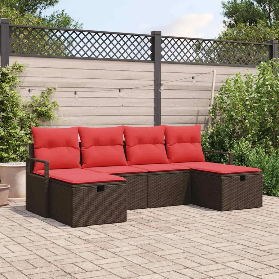 Ensemble de Canapés avec coussin 5 pcs polyrotin