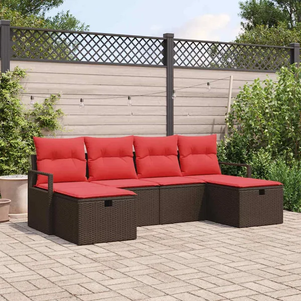 Ensemble de Canapés avec coussin 5 pcs polyrotin