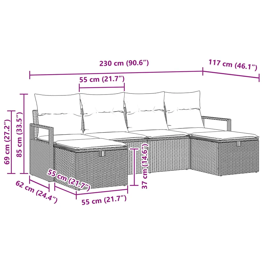 Ensemble de Canapés avec coussin 5 pcs polyrotin - 12